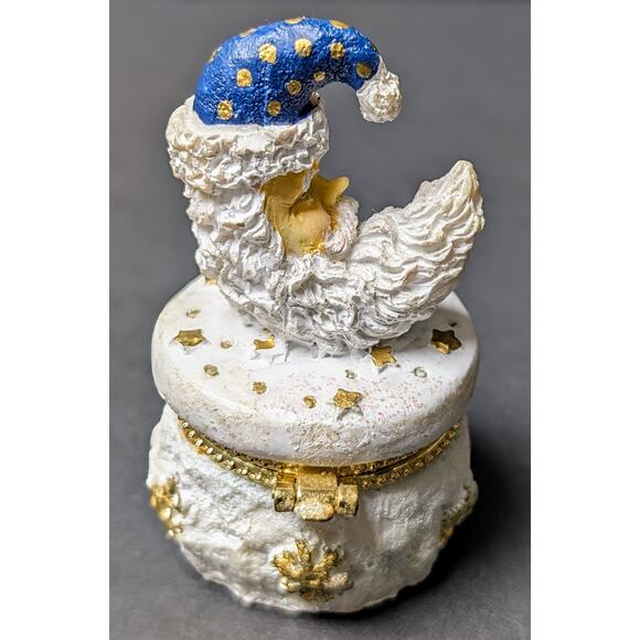 Vtg K's Collection Celestial Santa Trinket Box 3" Resin Gold Stars Hinged Xmas - Picture 3 of 7